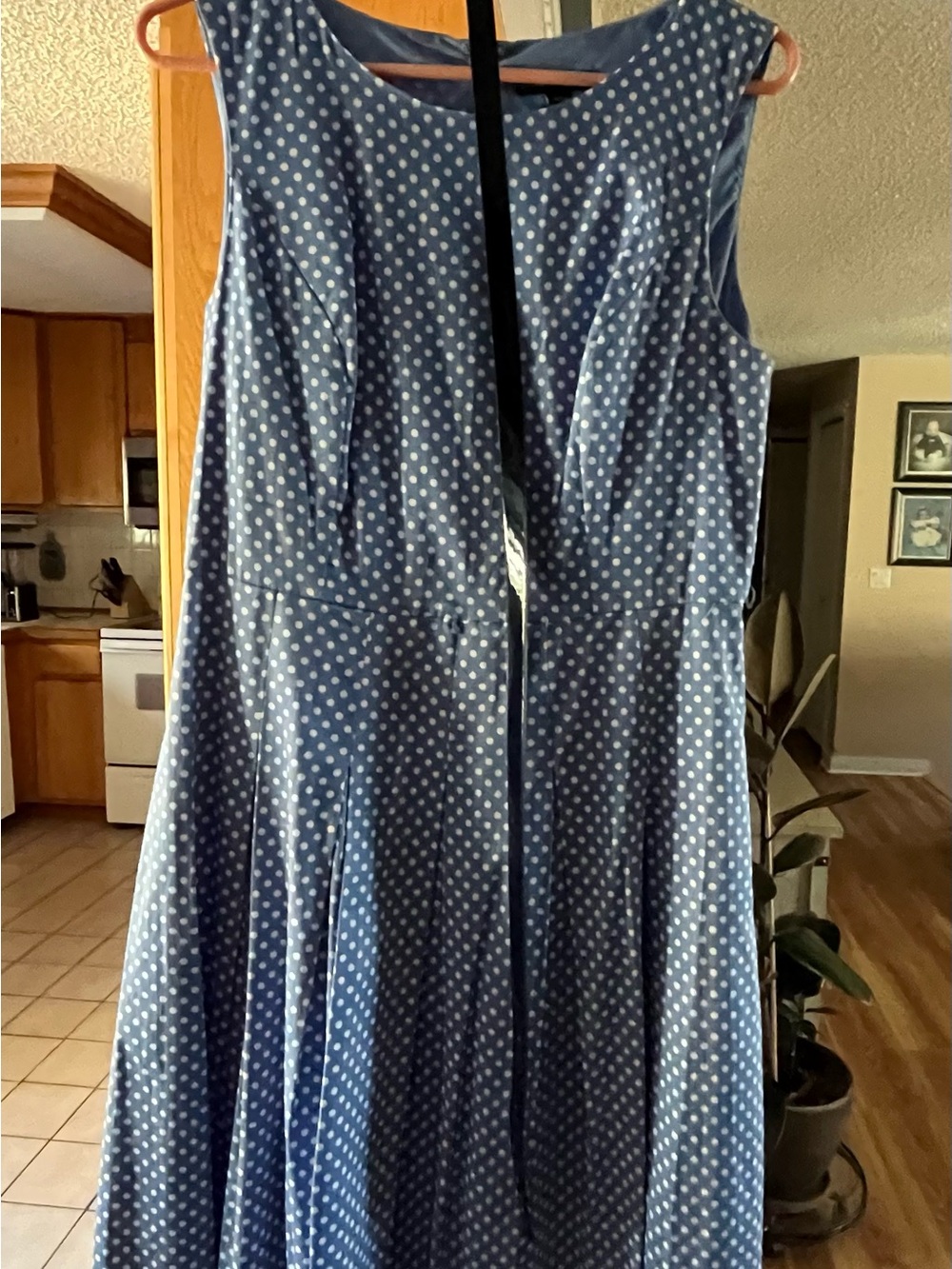 Tommy Hilfiger Blue and White Polka Dot Fit-and-Flare Dress